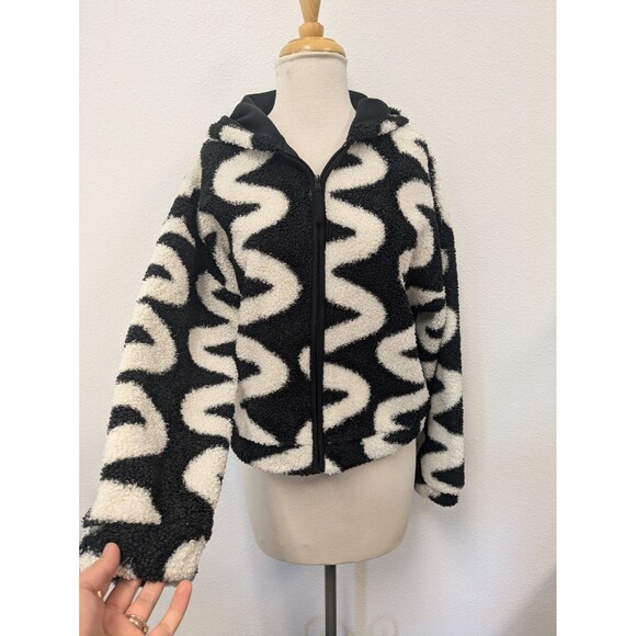 Asos Black And White Scribble Borg Teddy Fleece Hoodie sz 10 Funky Punk - Picture 7 of 13